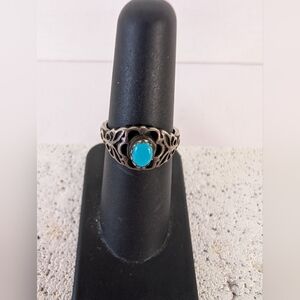 Vintage Turquoise Ring Silver Base Size 5.5